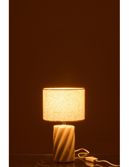 Lampe à poser design Torsades H 31 cm Céramique Blanc Tissu Beige Swirl 