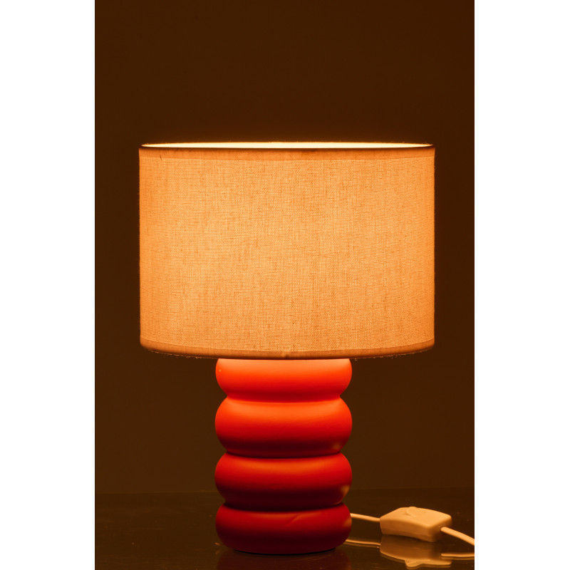 Lampe à poser design Pop H 31 cm Céramique Rouge Lin Beige Eva 