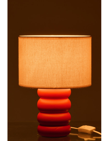 Lampe à poser design Pop H 31 cm Céramique Rouge Lin Beige Eva 