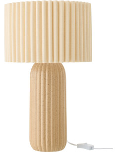 Lampe à poser design néo art déco H 50 cm Céramique Marron camel Tissu Beige Plissara J-Line - 1