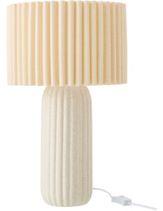 Lampe à poser design néo art déco H 50 cm Céramique Blanc cassé Tissu Beige Plissara J-Line - 1
