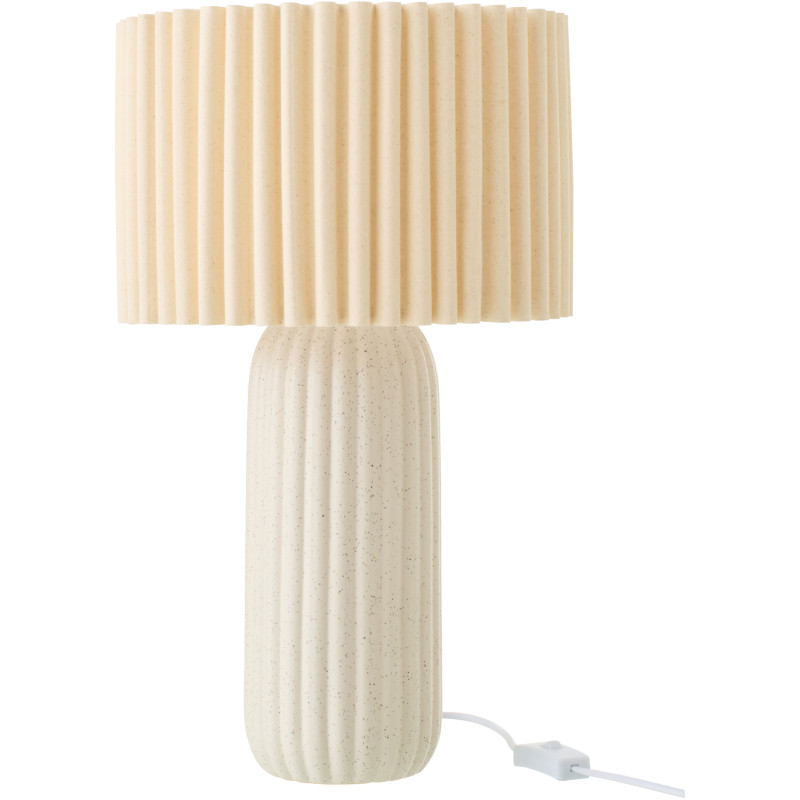 Lampe à poser design néo art déco H 50 cm Céramique Blanc cassé Tissu Beige Plissara J-Line - 1