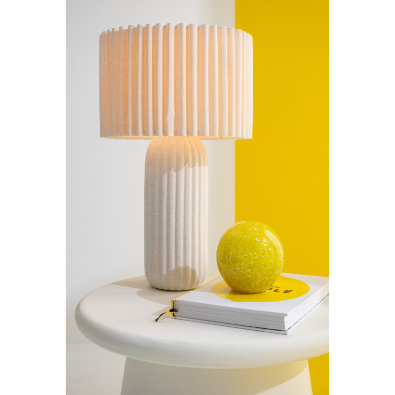 Lampe à poser design néo art déco H 50 cm Céramique Blanc cassé Tissu Beige Plissara J-Line - 2