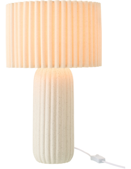 Lampe à poser design néo art déco H 50 cm Céramique Blanc cassé Tissu Beige Plissara J-Line - 3