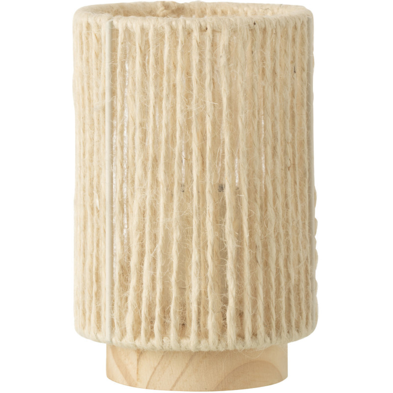 Lampe à poser cylindrique bohème Led H 16 cm Coton Naturel Tressé Bois Métal Filoma 