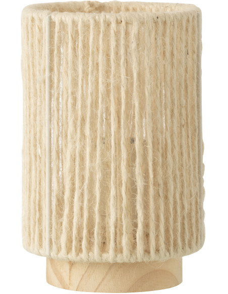 Lampe à poser cylindrique bohème Led H 16 cm Coton Naturel Tressé Bois Métal Filoma 
