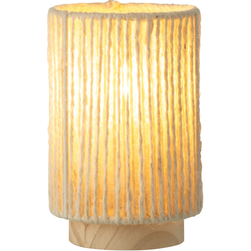 Lampe à poser cylindrique bohème Led H 16 cm Coton Naturel Tressé Bois Métal Filoma 