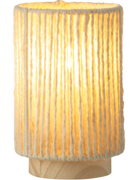 Lampe à poser cylindrique bohème Led H 16 cm Coton Naturel Tressé Bois Métal Filoma 