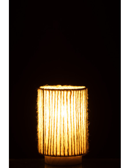 Lampe à poser cylindrique bohème Led H 16 cm Coton Naturel Tressé Bois Métal Filoma 
