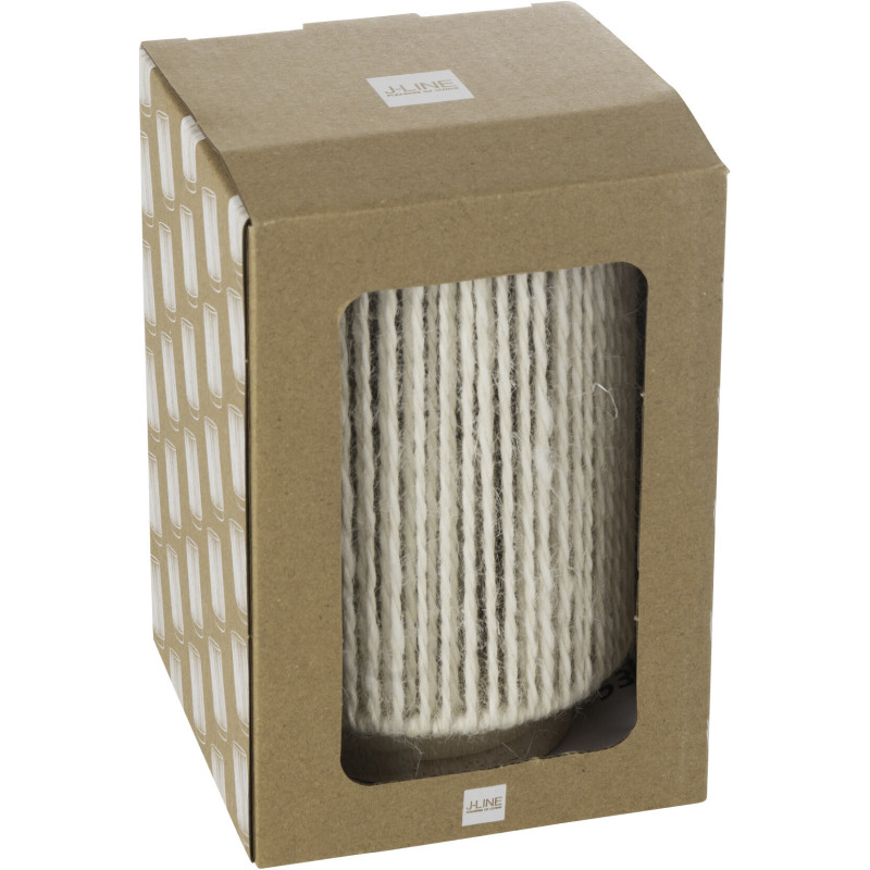 Lampe à poser cylindrique bohème Led H 16 cm Coton Naturel Tressé Bois Métal Filoma 