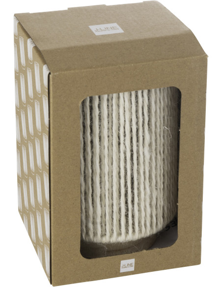 Lampe à poser cylindrique bohème Led H 16 cm Coton Naturel Tressé Bois Métal Filoma 