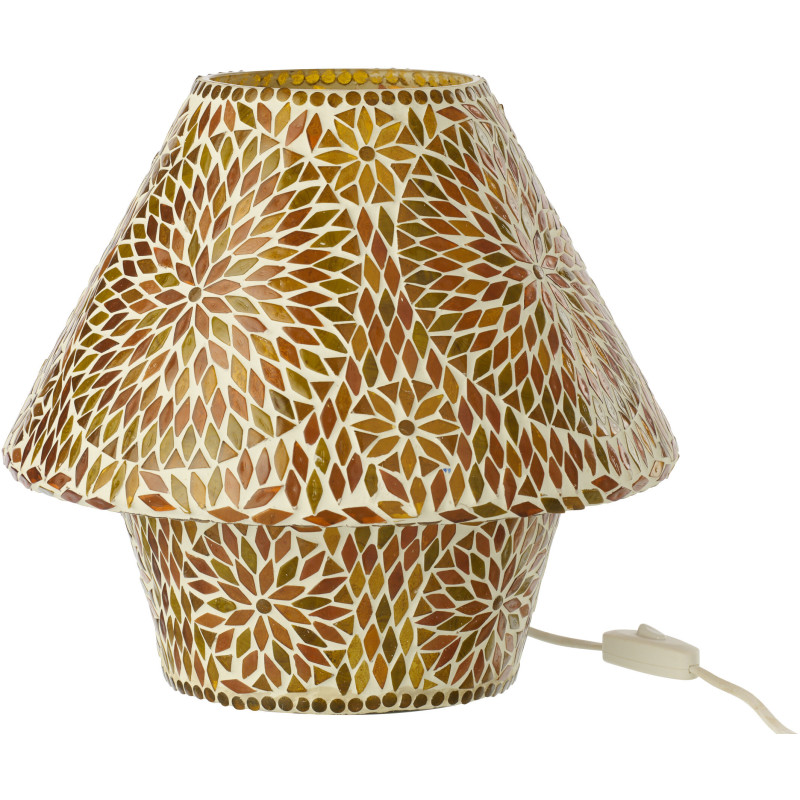 Lampe à poser Champignon style méditerranéen H 29 cm Verre Orange foncé Marron Mosaïque Motif fleurs Solmosa 