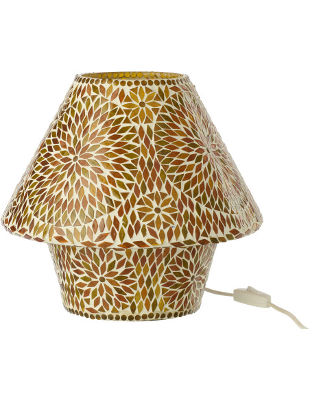 Lampe à poser Champignon style méditerranéen H 29 cm Verre Orange foncé Marron Mosaïque Motif fleurs Solmosa 