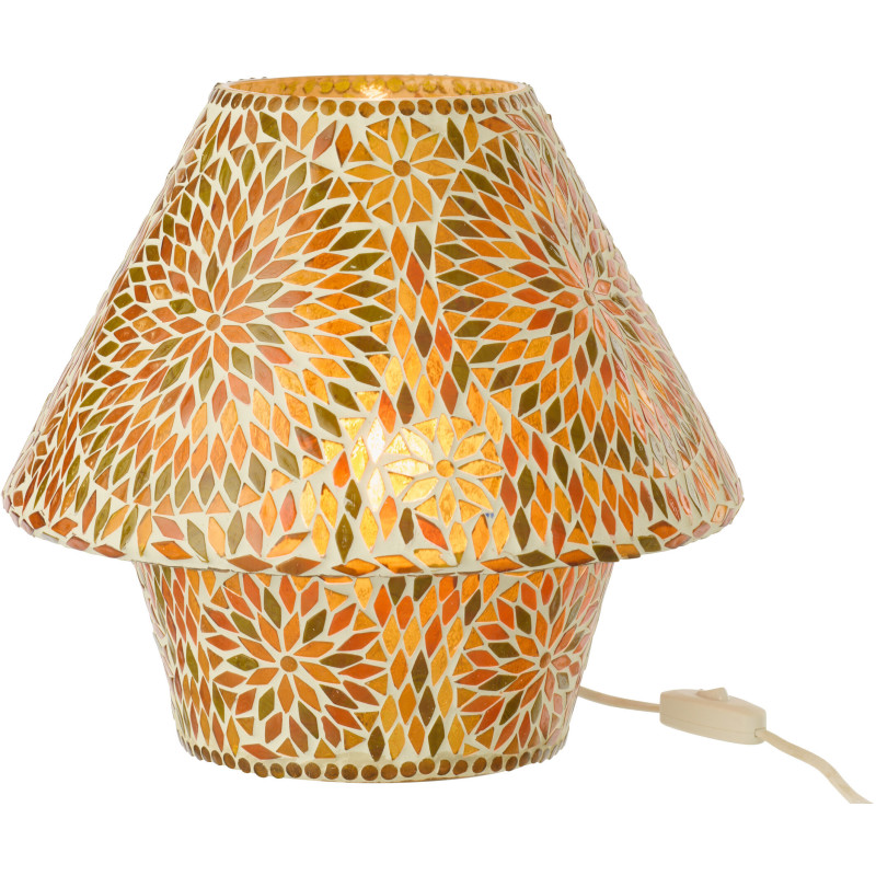 Lampe à poser Champignon style méditerranéen H 29 cm Verre Orange foncé Marron Mosaïque Motif fleurs Solmosa 
