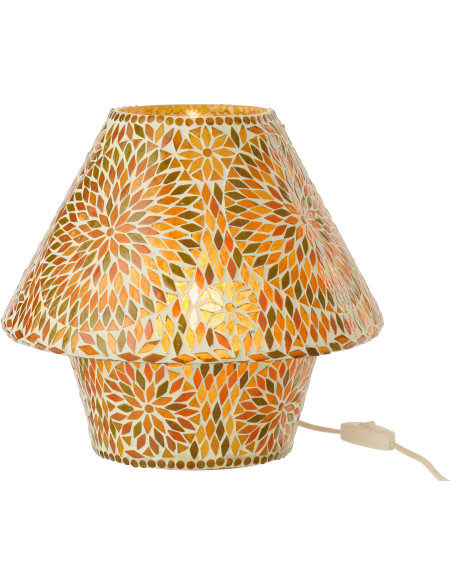 Lampe à poser Champignon style méditerranéen H 29 cm Verre Orange foncé Marron Mosaïque Motif fleurs Solmosa 