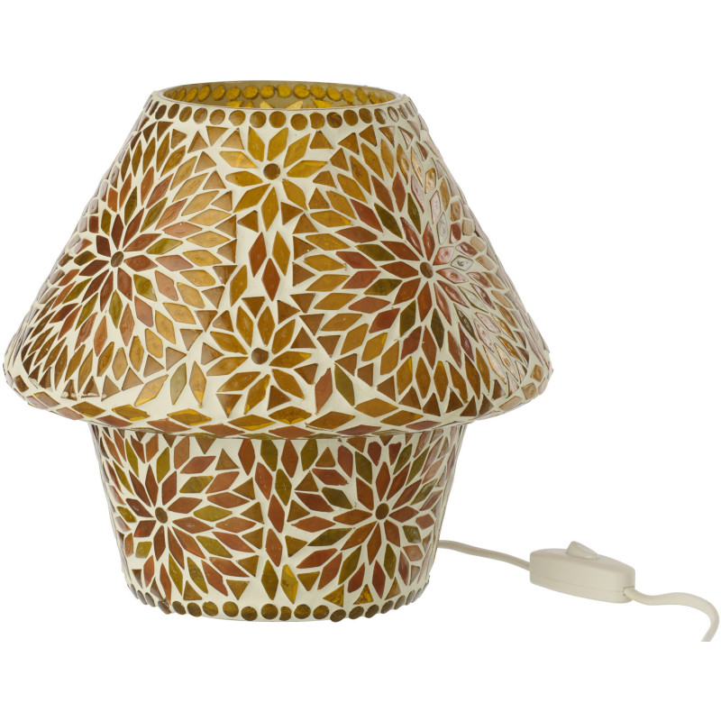 Lampe à poser Champignon style méditerranéen H 22 cm Verre Orange foncé Marron Mosaïque Motif fleurs Solmosa 