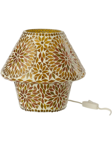 Lampe à poser Champignon style méditerranéen H 22 cm Verre Orange foncé Marron Mosaïque Motif fleurs Solmosa 