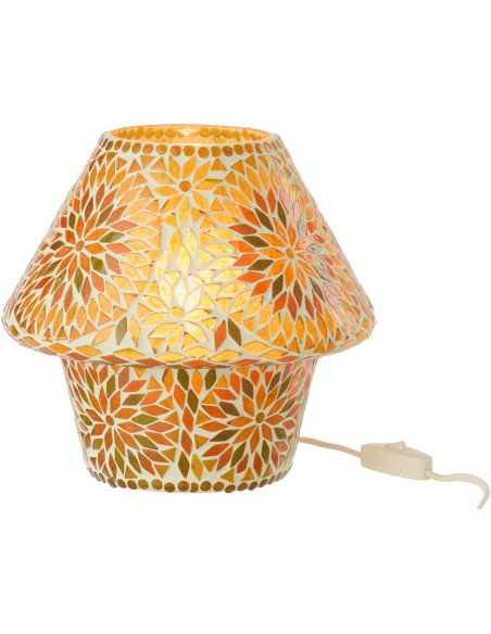 Lampe à poser Champignon style méditerranéen H 22 cm Verre Orange foncé Marron Mosaïque Motif fleurs Solmosa 
