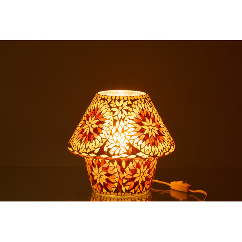 Lampe à poser Champignon style méditerranéen H 22 cm Verre Orange foncé Marron Mosaïque Motif fleurs Solmosa 