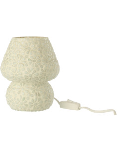 Lampe à poser Champignon style japandi organique H 17 cm Verre Blanc Vert clair Mosaïque Motif fleurs Nerumi 