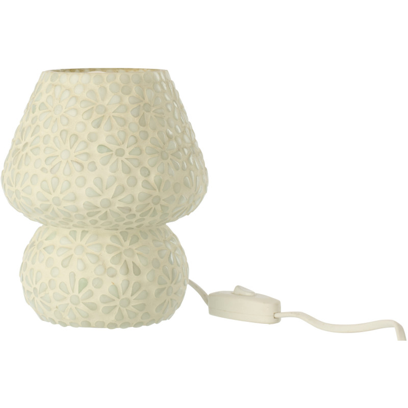 Lampe à poser Champignon style japandi organique H 17 cm Verre Blanc Vert clair Mosaïque Motif fleurs Nerumi 