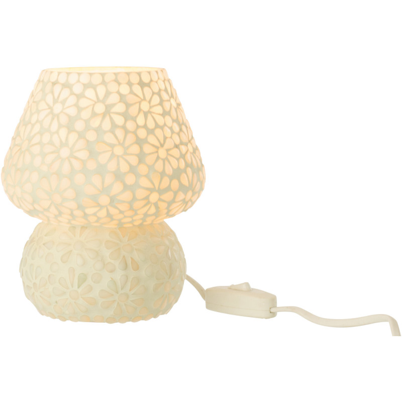 Lampe à poser Champignon style japandi organique H 17 cm Verre Blanc Vert clair Mosaïque Motif fleurs Nerumi 