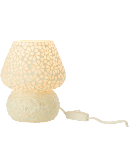 Lampe à poser Champignon style japandi organique H 17 cm Verre Blanc Vert clair Mosaïque Motif fleurs Nerumi 