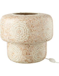 Lampe à poser Champignon style bord de mer H 30 cm Verre Beige Blanc Mosaïque Corallia 