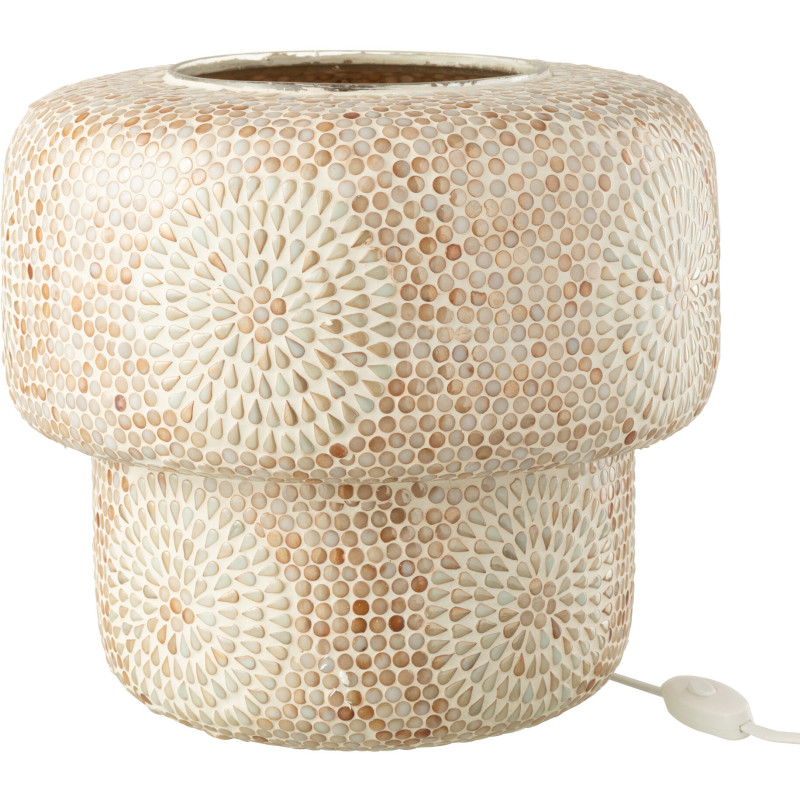 Lampe à poser Champignon style bord de mer H 30 cm Verre Beige Blanc Mosaïque Corallia 