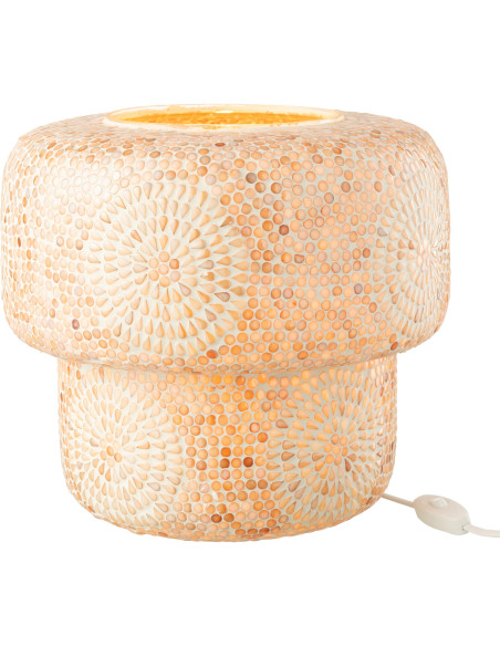 Lampe à poser Champignon style bord de mer H 30 cm Verre Beige Blanc Mosaïque Corallia 
