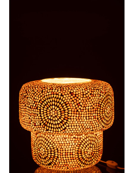 Lampe à poser Champignon style bord de mer H 30 cm Verre Beige Blanc Mosaïque Corallia 