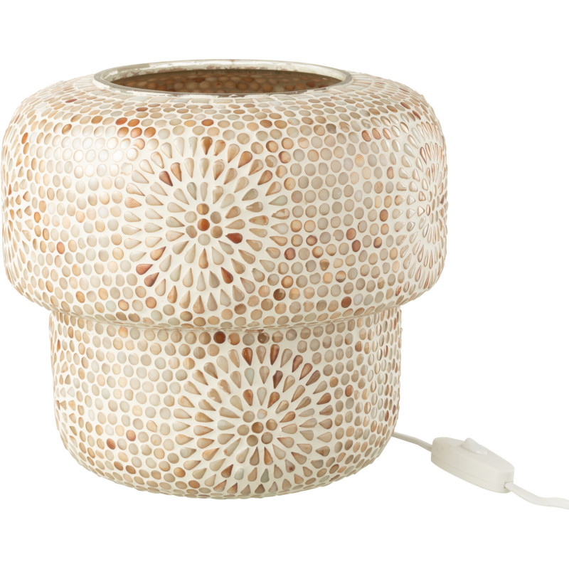 Lampe à poser Champignon style bord de mer H 24 cm Verre Beige Blanc Mosaïque Corallia 