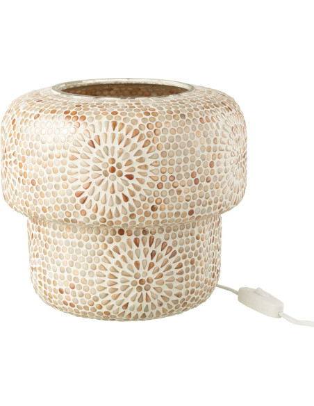 Lampe à poser Champignon style bord de mer H 24 cm Verre Beige Blanc Mosaïque Corallia 