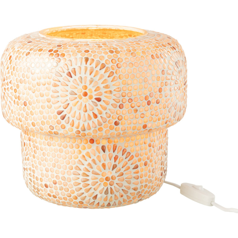 Lampe à poser Champignon style bord de mer H 24 cm Verre Beige Blanc Mosaïque Corallia 