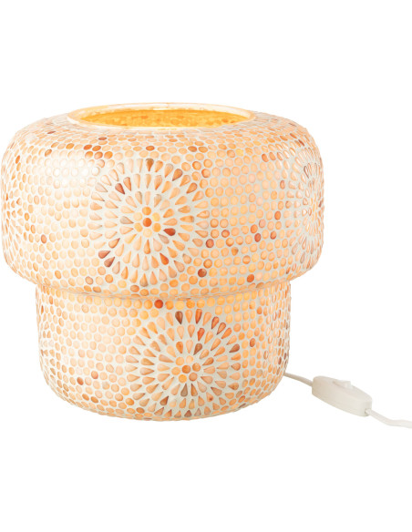 Lampe à poser Champignon style bord de mer H 24 cm Verre Beige Blanc Mosaïque Corallia 
