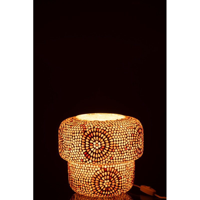 Lampe à poser Champignon style bord de mer H 24 cm Verre Beige Blanc Mosaïque Corallia 