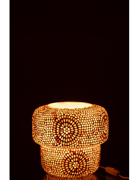 Lampe à poser Champignon style bord de mer H 24 cm Verre Beige Blanc Mosaïque Corallia 