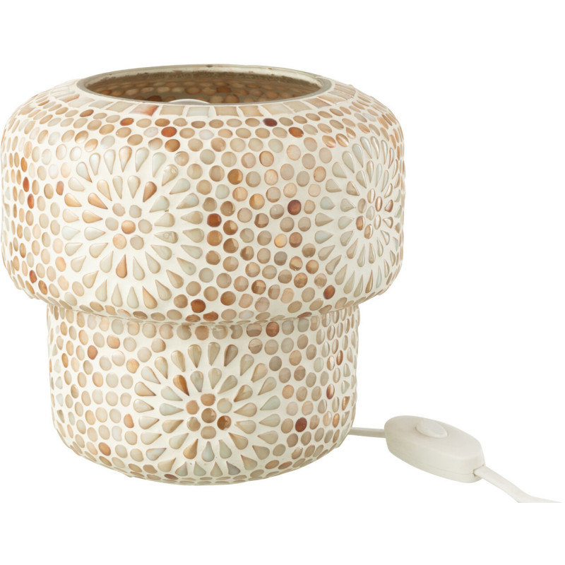 Lampe à poser Champignon style bord de mer H 18 cm Verre Beige Blanc Mosaïque Corallia 