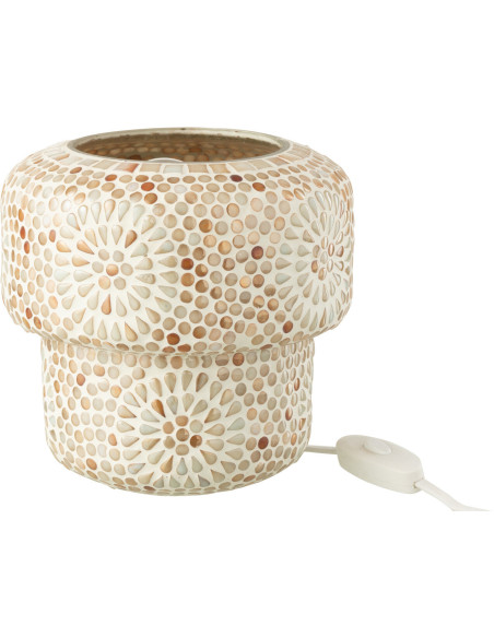Lampe à poser Champignon style bord de mer H 18 cm Verre Beige Blanc Mosaïque Corallia 
