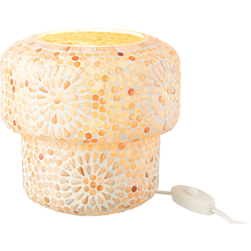 Lampe à poser Champignon style bord de mer H 18 cm Verre Beige Blanc Mosaïque Corallia 