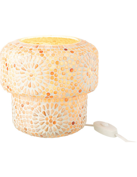Lampe à poser Champignon style bord de mer H 18 cm Verre Beige Blanc Mosaïque Corallia 