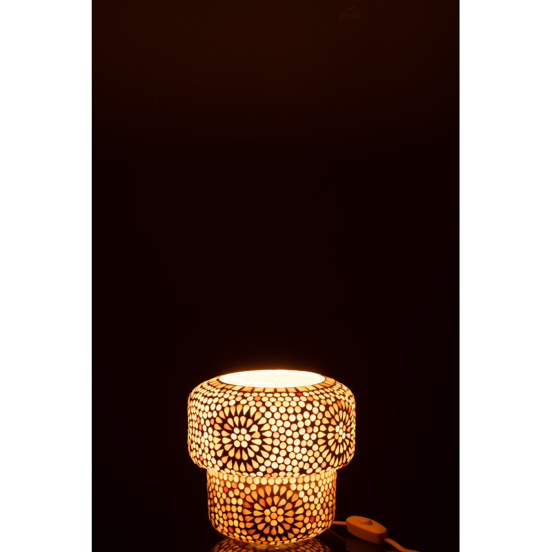 Lampe à poser Champignon style bord de mer H 18 cm Verre Beige Blanc Mosaïque Corallia 