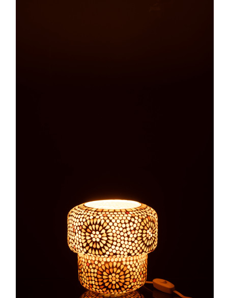 Lampe à poser Champignon style bord de mer H 18 cm Verre Beige Blanc Mosaïque Corallia 