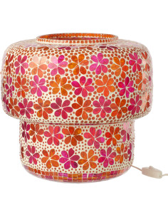 Lampe à poser Champignon bohème pop seventies H 30 cm Verre Rose foncé Orange Mosaïque Motif fleurs Floralyth 