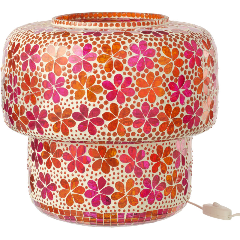 Lampe à poser Champignon bohème pop seventies H 30 cm Verre Rose foncé Orange Mosaïque Motif fleurs Floralyth 