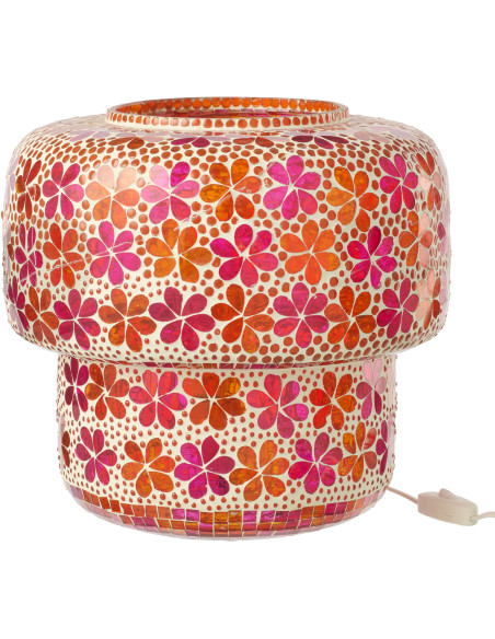 Lampe à poser Champignon bohème pop seventies H 30 cm Verre Rose foncé Orange Mosaïque Motif fleurs Floralyth 