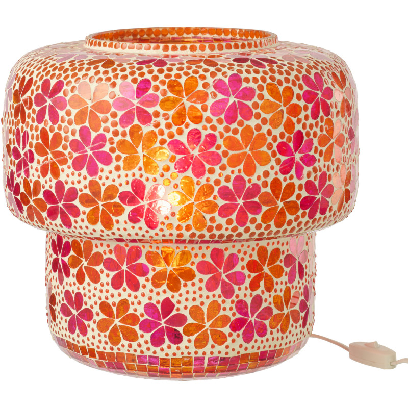 Lampe à poser Champignon bohème pop seventies H 30 cm Verre Rose foncé Orange Mosaïque Motif fleurs Floralyth 