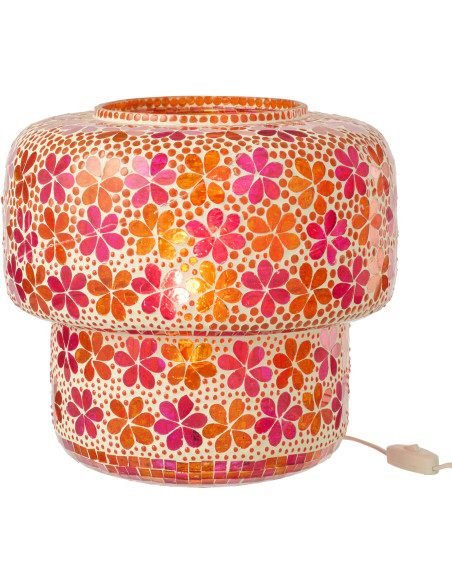 Lampe à poser Champignon bohème pop seventies H 30 cm Verre Rose foncé Orange Mosaïque Motif fleurs Floralyth 