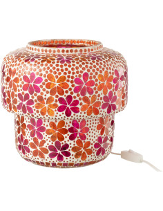 Lampe à poser Champignon bohème pop seventies H 24 cm Verre Rose foncé Orange Mosaïque Motif fleurs Floralyth 