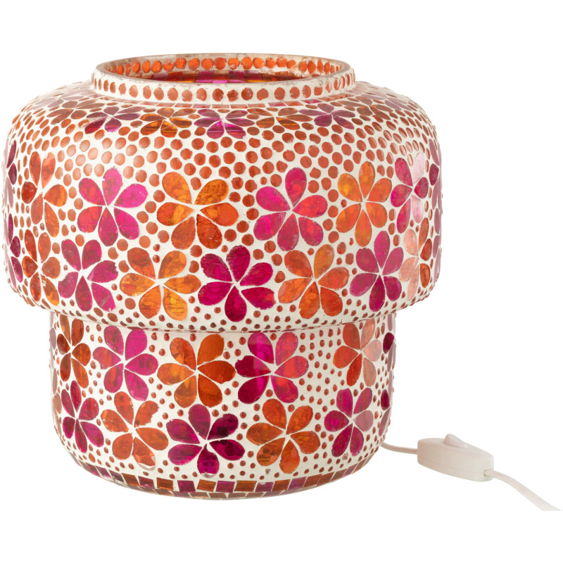 Lampe à poser Champignon bohème pop seventies H 24 cm Verre Rose foncé Orange Mosaïque Motif fleurs Floralyth 